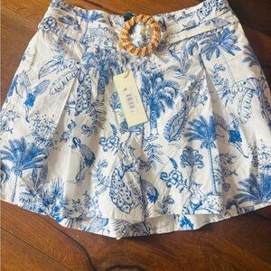 Shore Birds of Paradise tropical blue and white shorts.
